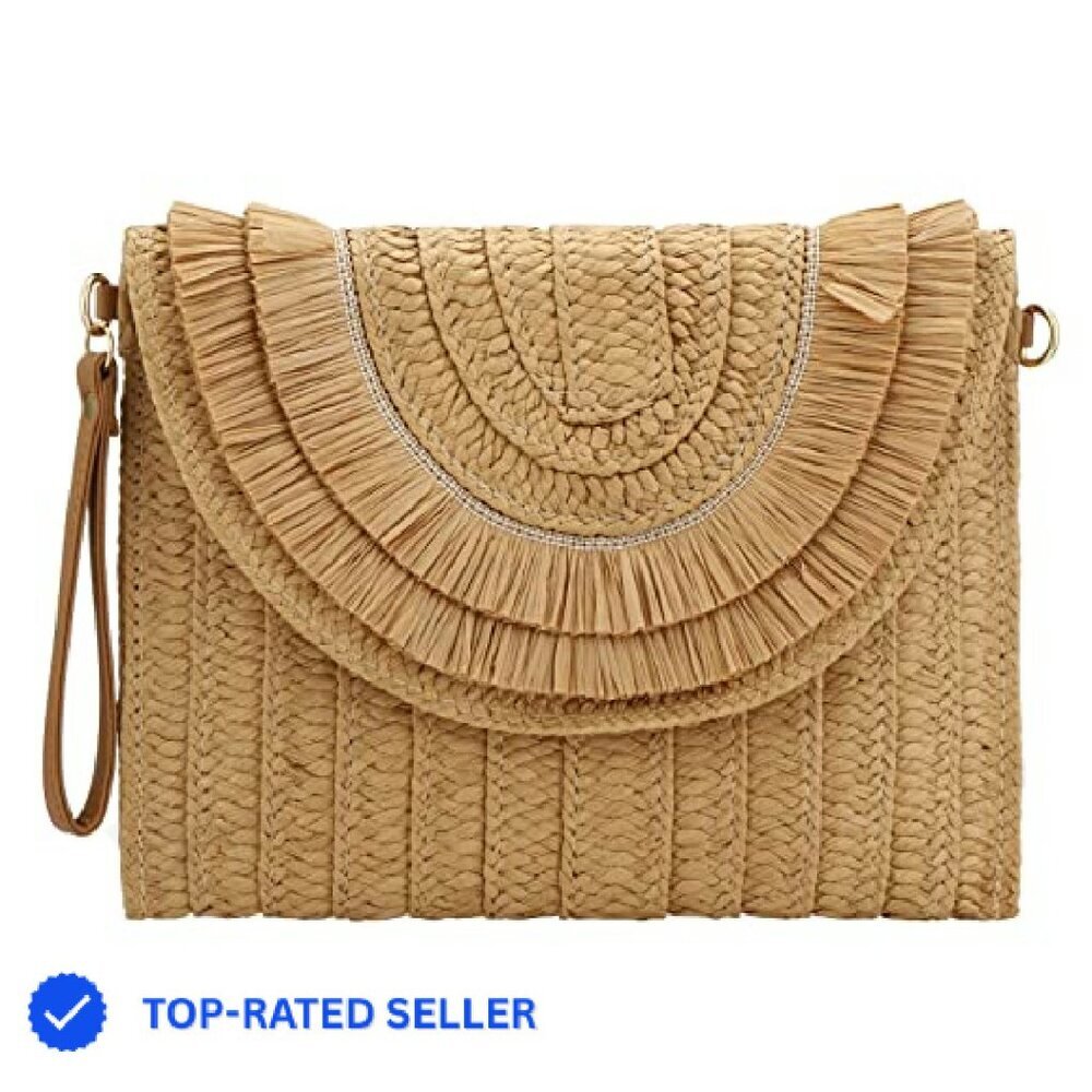 Woven Straw Clutch Purse Small Rattan Crossbody Bag Boho Chic Summer Travel - Picture 2 of 8